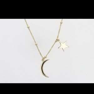 14k Solid Gold Moon and Star Beaded Necklace…